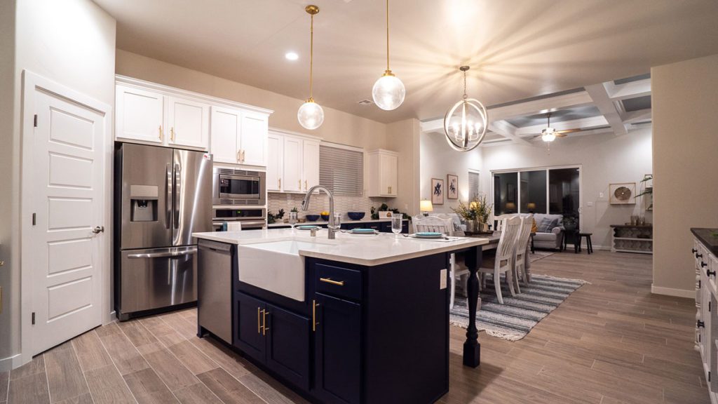 KT-Homes-White-Cabinets-Navy-Cabinets-Kitchen-Model-Home